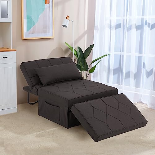 Dark Brown Sleeper Chair Bed Sofa Bed 4 in 1 Folding Ottoman Bed with Adjustable Backrest W654