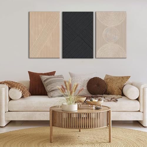 Set of 3 Framed Neutral Abstract Canvas Wall Art 16"x24" D3226