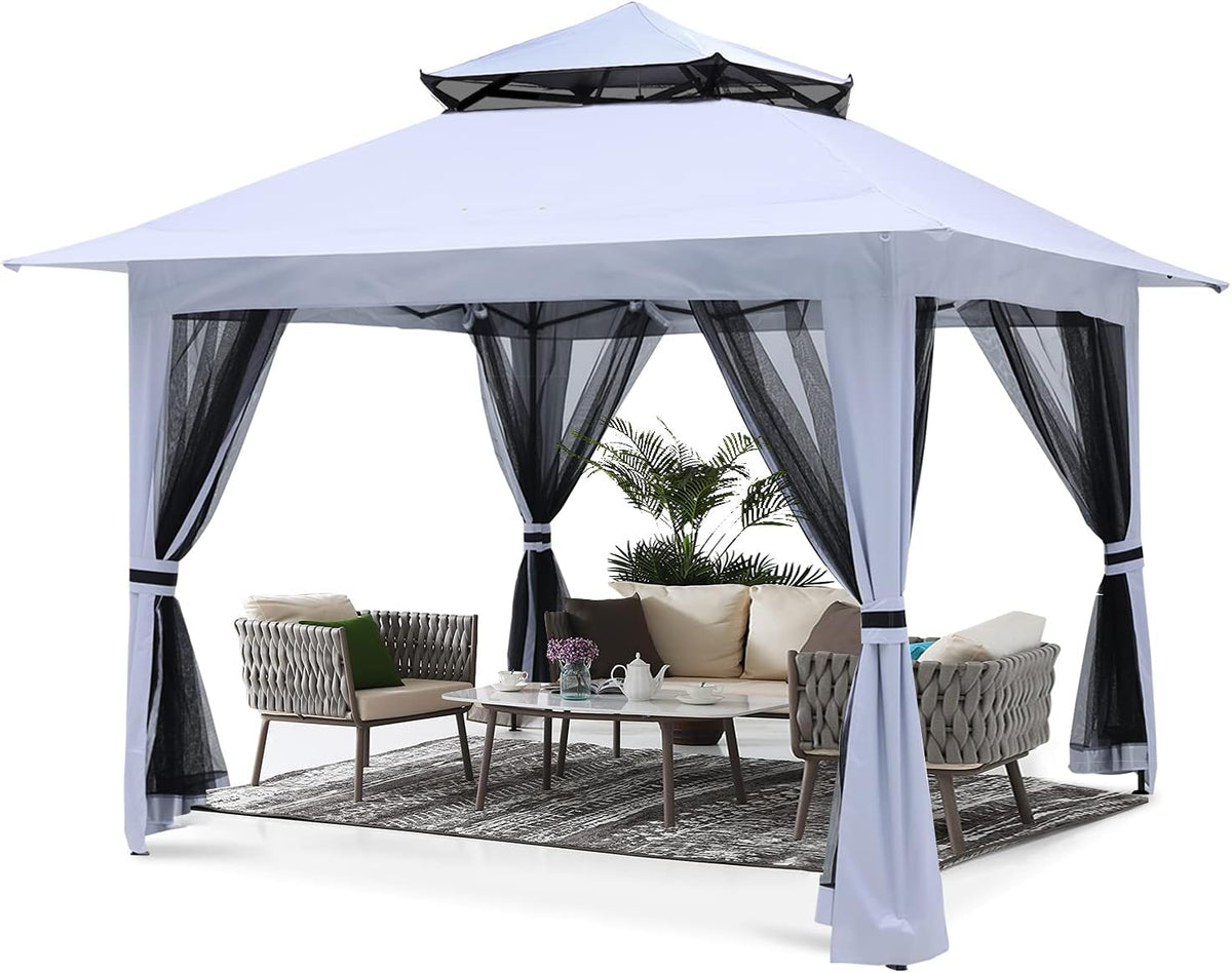 13'x13' Gray Pop up Gazebo Canopy with Mosquito Netting W58619
