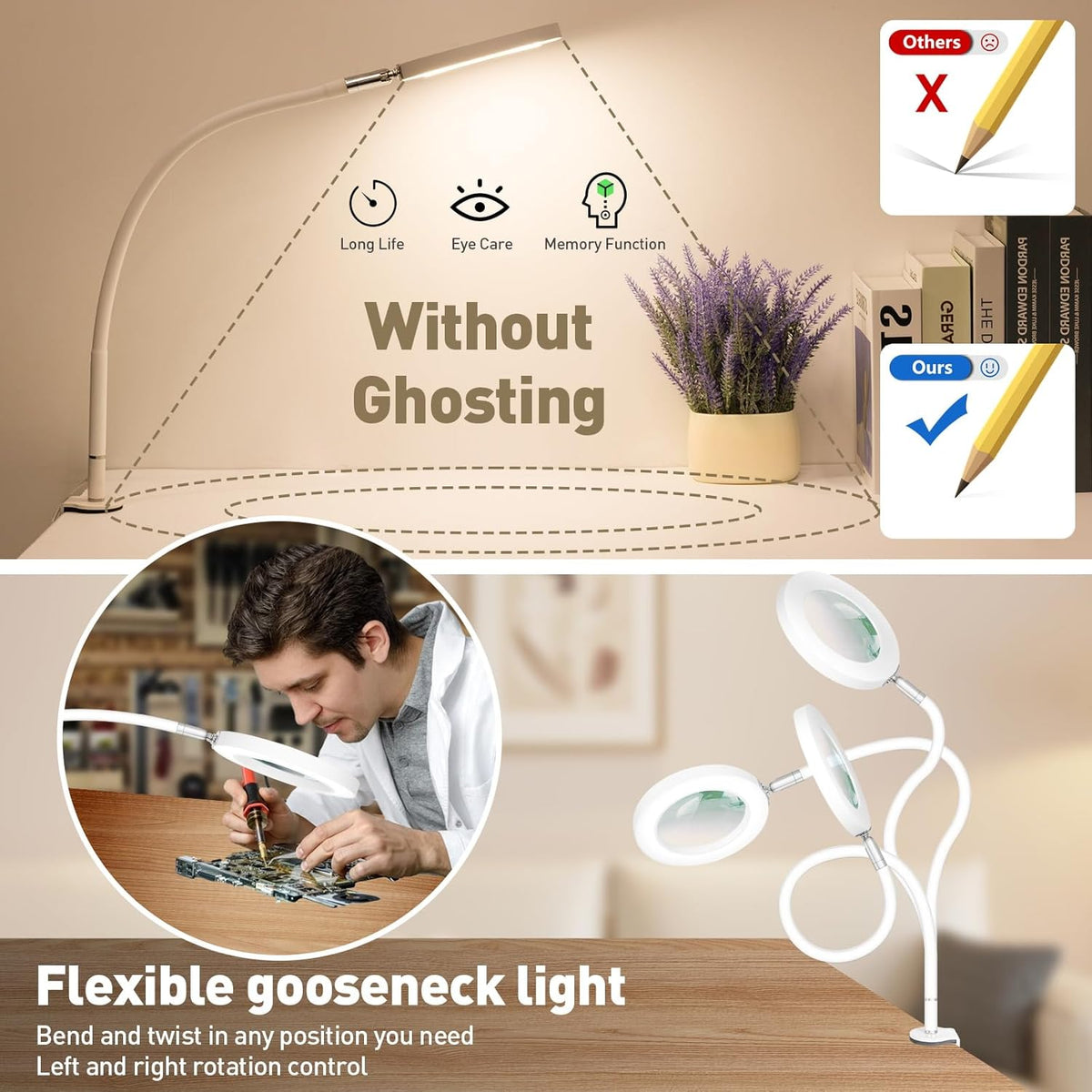 3 in1 Flexible Gooseneck Magnifying Floor Lamp with Light and Stand W93948