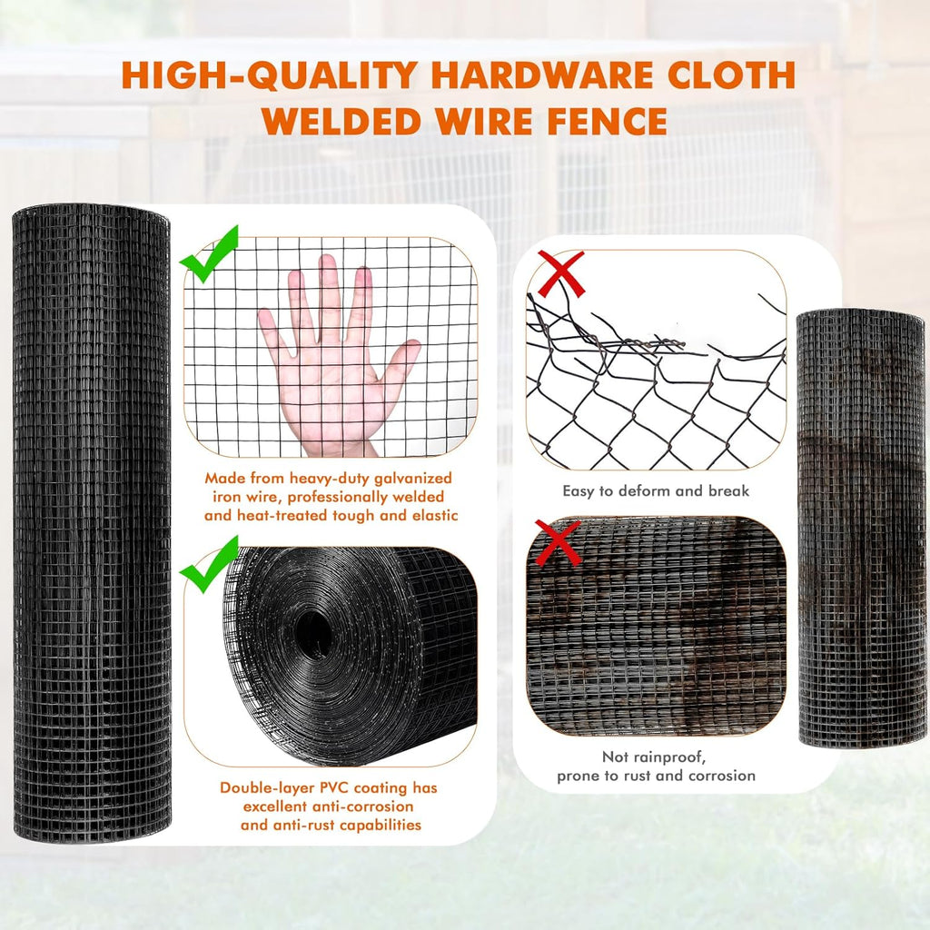 1/2 inch 36 x 100 ft 19 Gauge Black PVC Coated Galvanized Wire Mesh Roll N78860