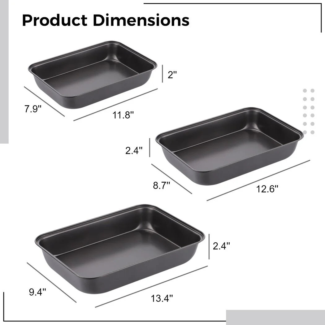 3 PCS Non-Stick Carbon Steel Baking Trays Set W1680