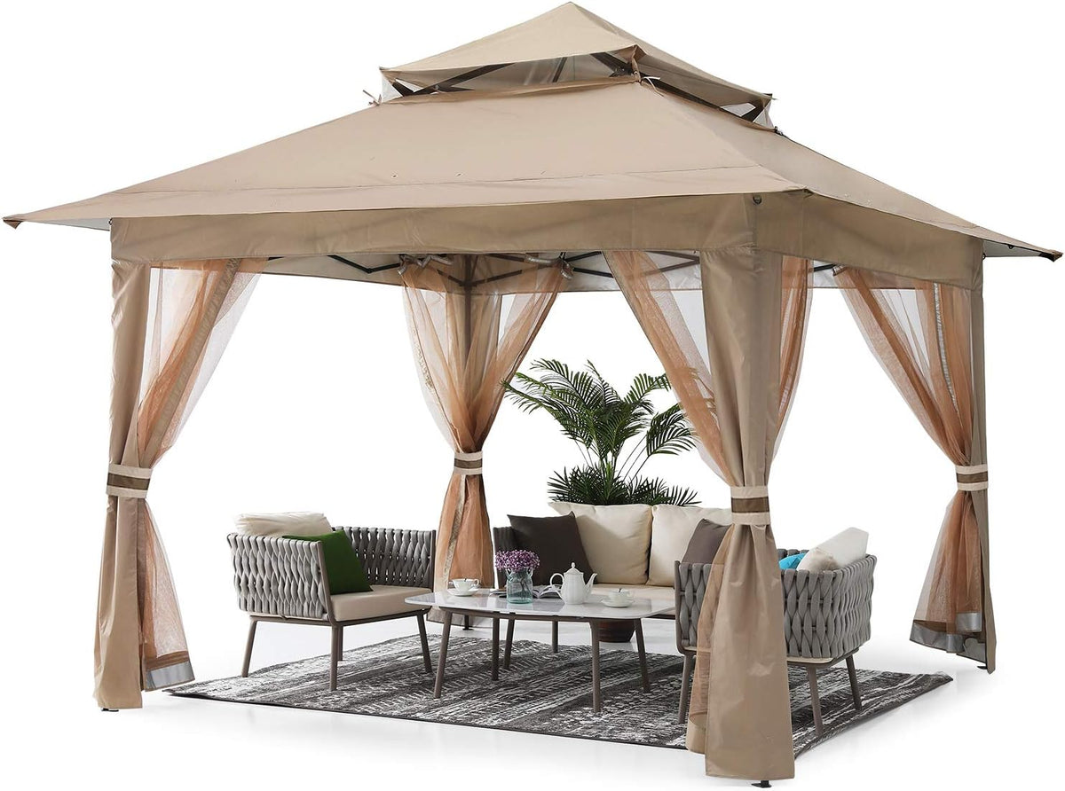 13'x13' Gray Pop up Gazebo Canopy with Mosquito Netting W58619