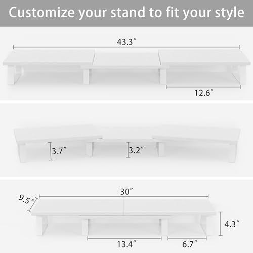 Large Dual Monitor Stand Wood Light Gray Y689