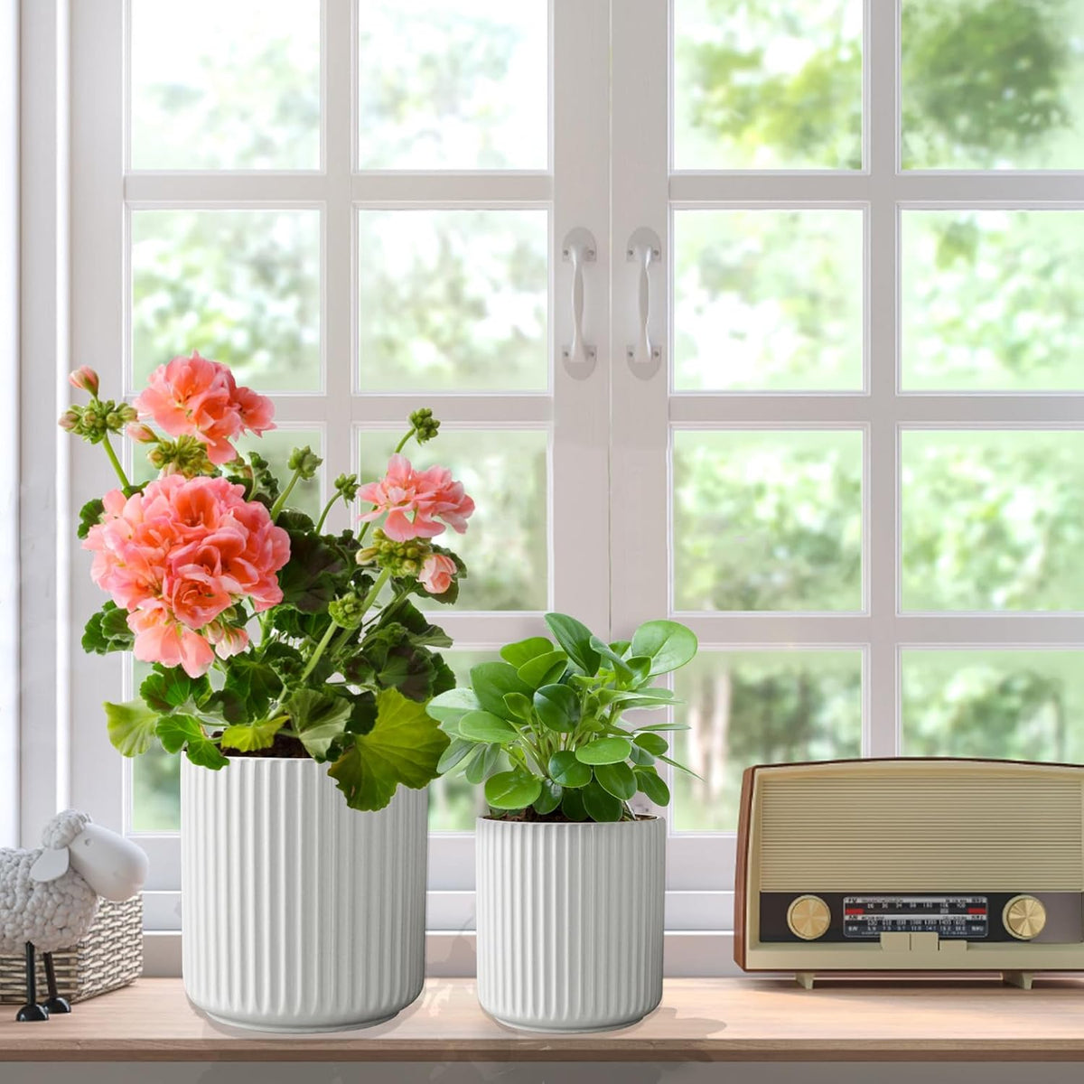 White Ceramic Utensil Holder, Set of 2 C934