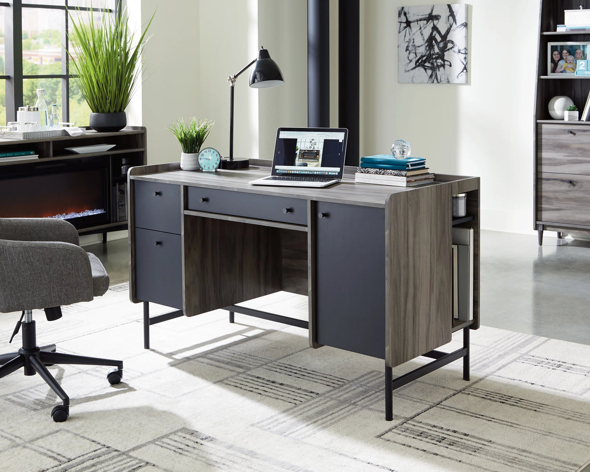 Jet Acacia Finish Double Pedestal Home Office Desk with Storage A70566