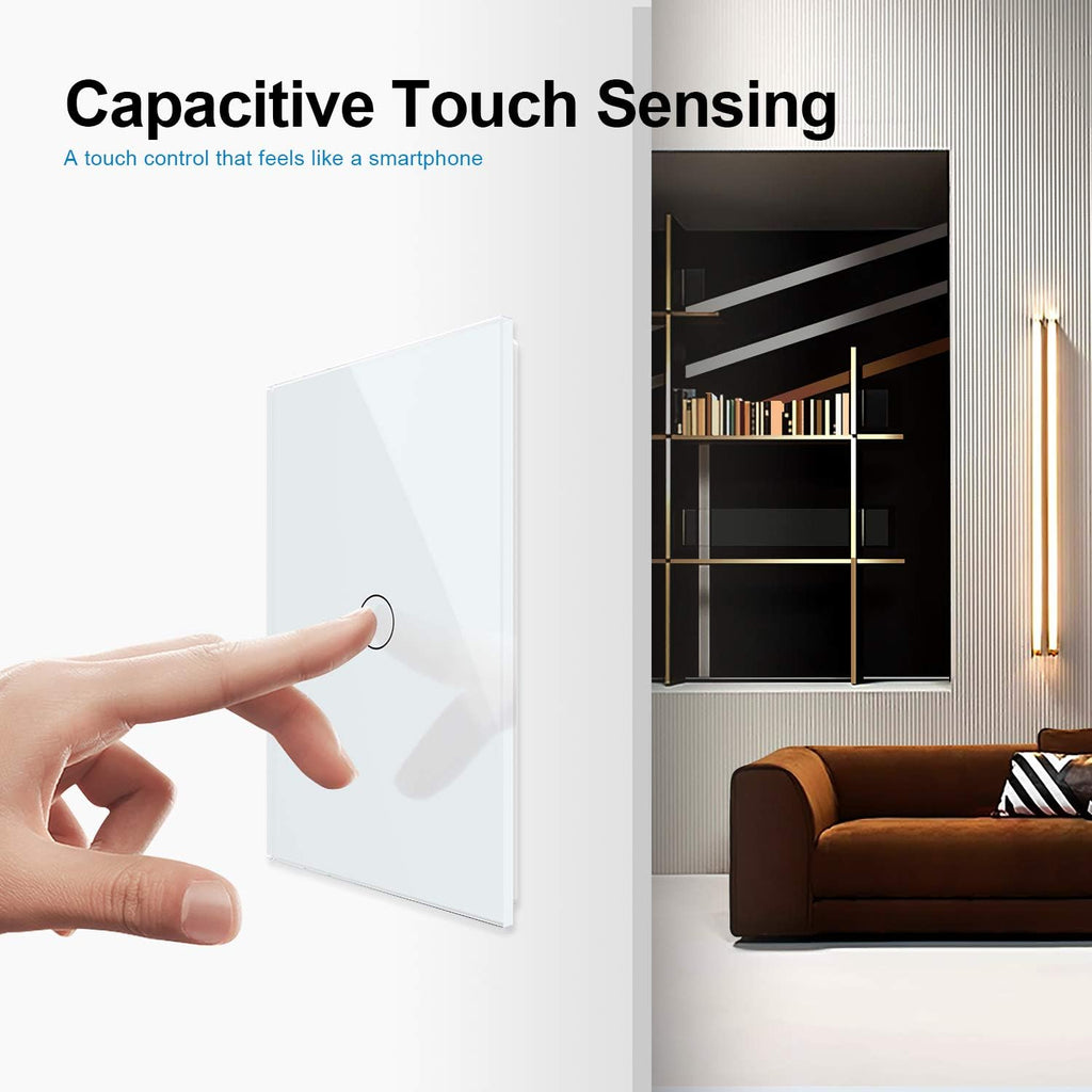 White 1 Gang 1 Way Tempered Glass Touch Light Switch, 2 Pack K763