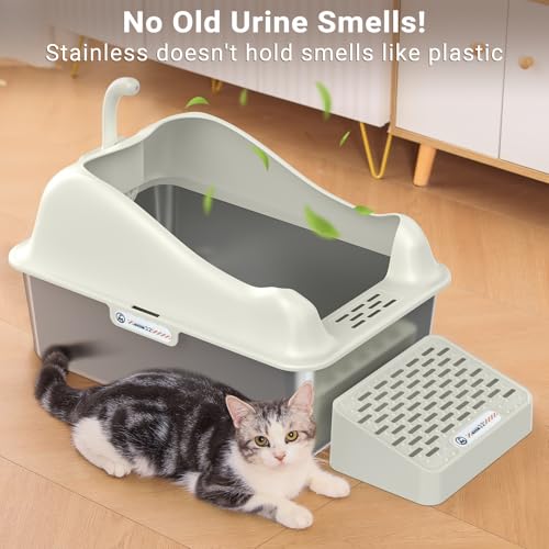 XL Stainless Steel Metal Litter Box with High Wall Sides and Lid B5784