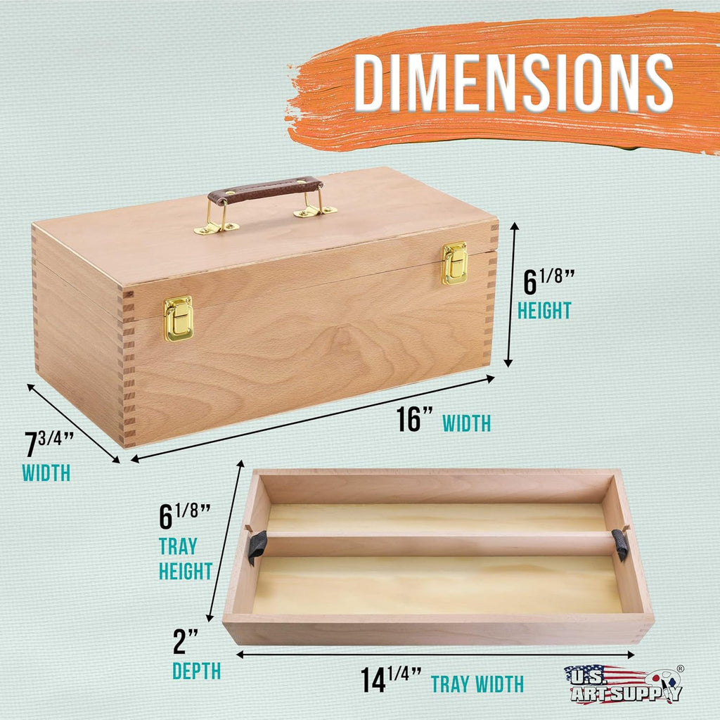 Unfinished Beechwood Artist Tool Storage Box with Removable Tray & Locking Clasps X412