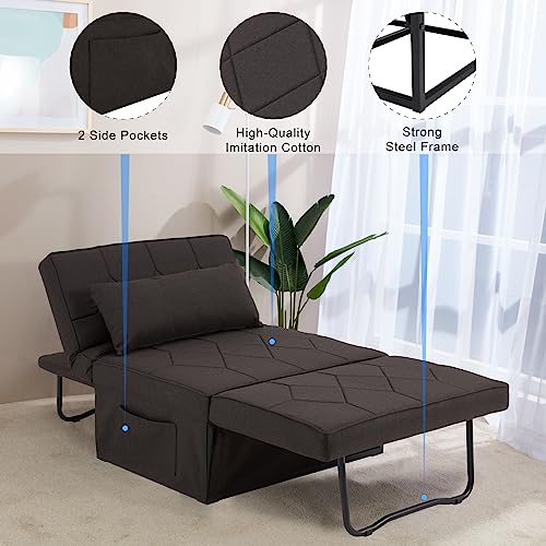 Dark Brown Sleeper Chair Bed Sofa Bed 4 in 1 Folding Ottoman Bed with Adjustable Backrest W654
