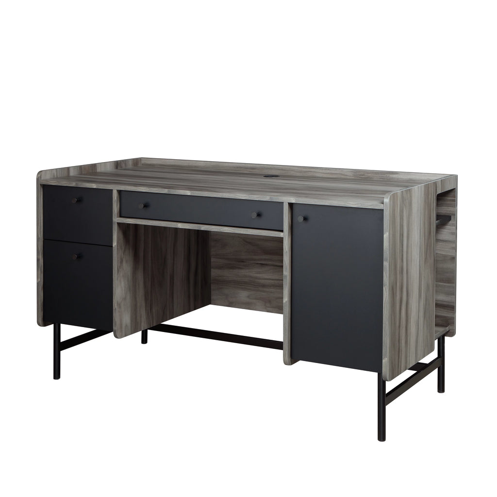 Jet Acacia Finish Double Pedestal Home Office Desk with Storage A70566
