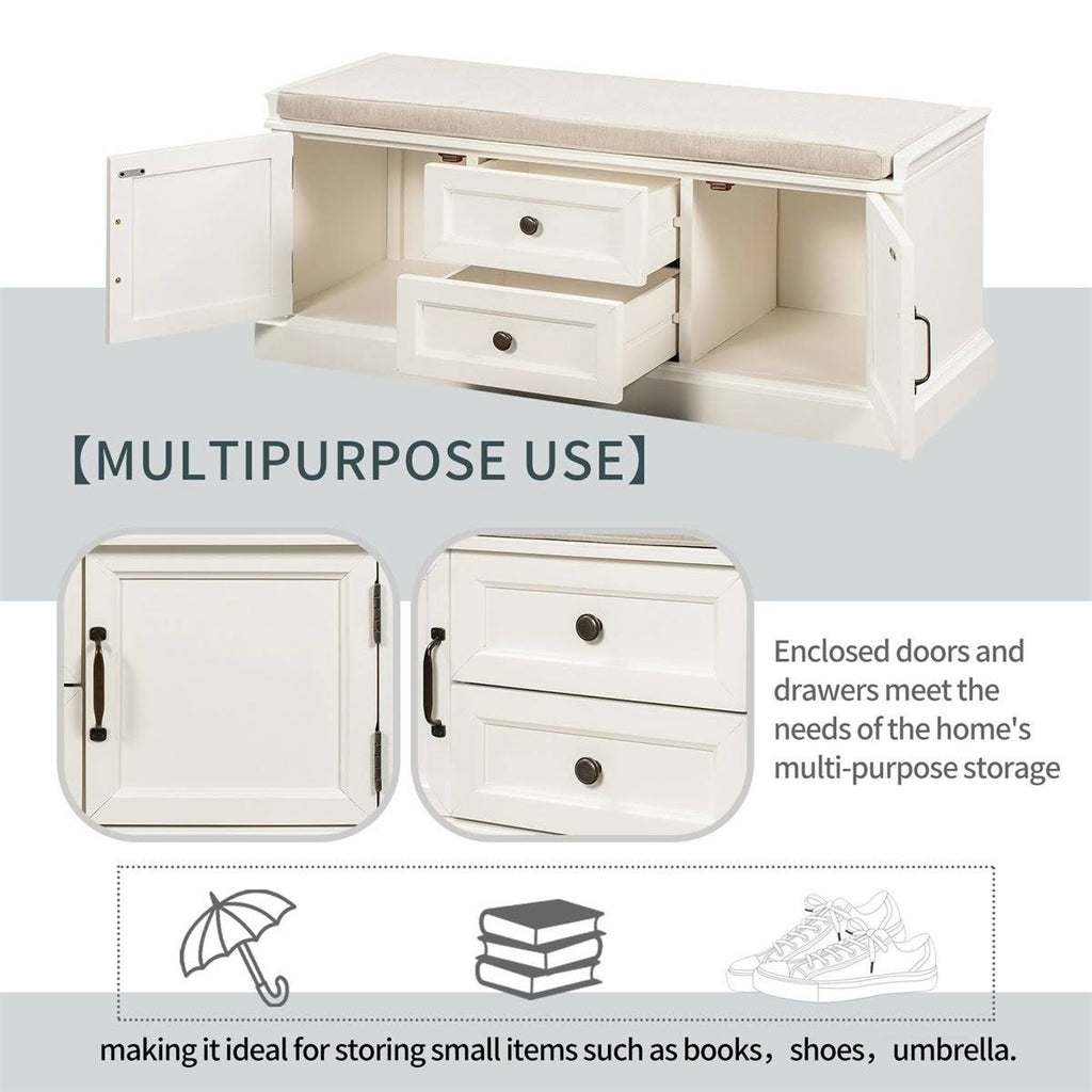 White Storage Bench with 2 Drawers and 2 Cabinets P7590