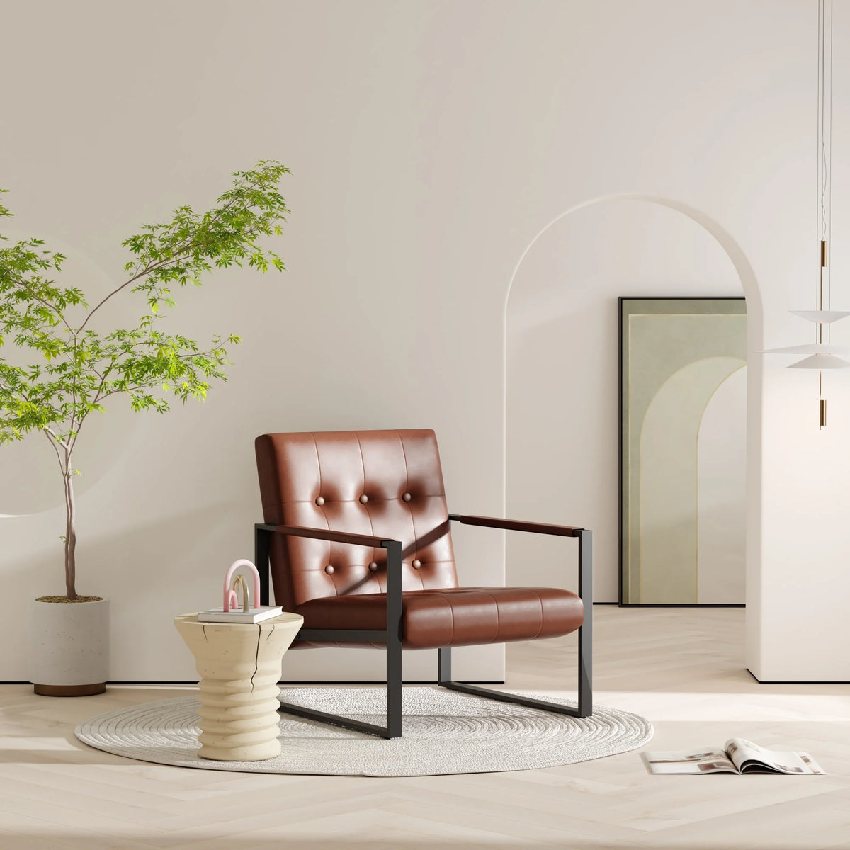 Black Faux Leather Accent Chair with Steel Frame Y3948