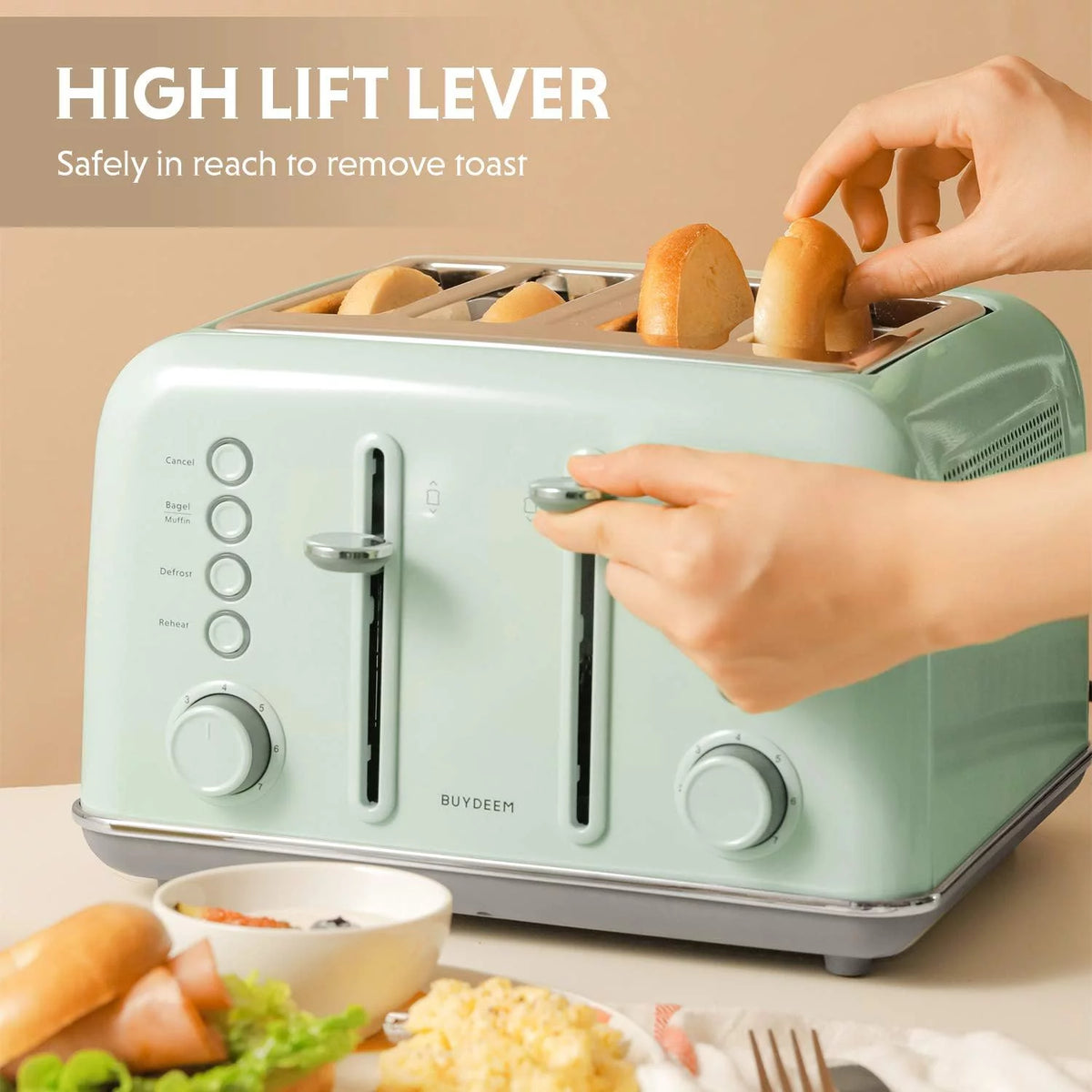 Retro Stainless Steel Toaster with Extra Wide Slots S556986
