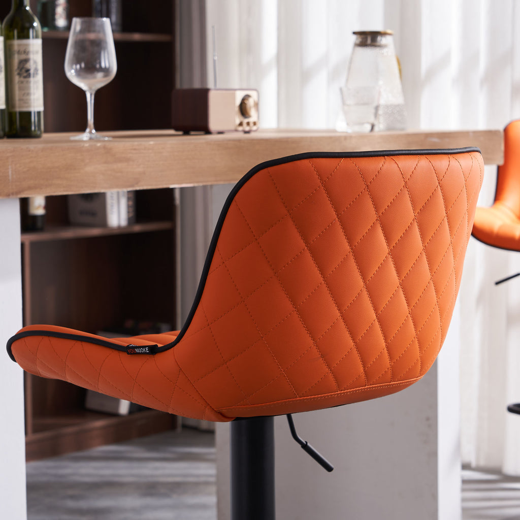 Orange PU Leather Adjustable Swivel Bar Stools Set of 2 O923
