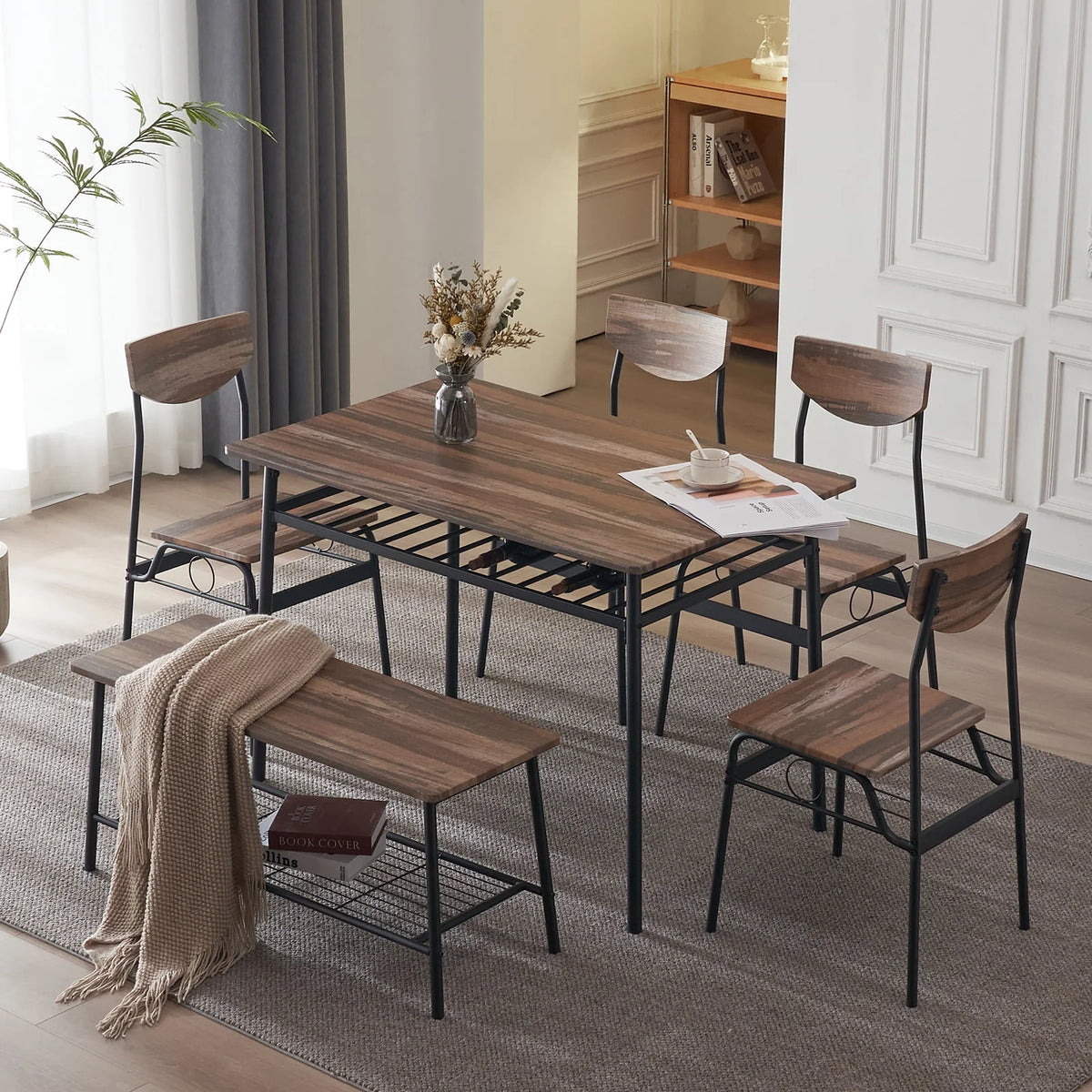 6-Piece Dining Room Set with 4 Chairs and 1 Bench X89290