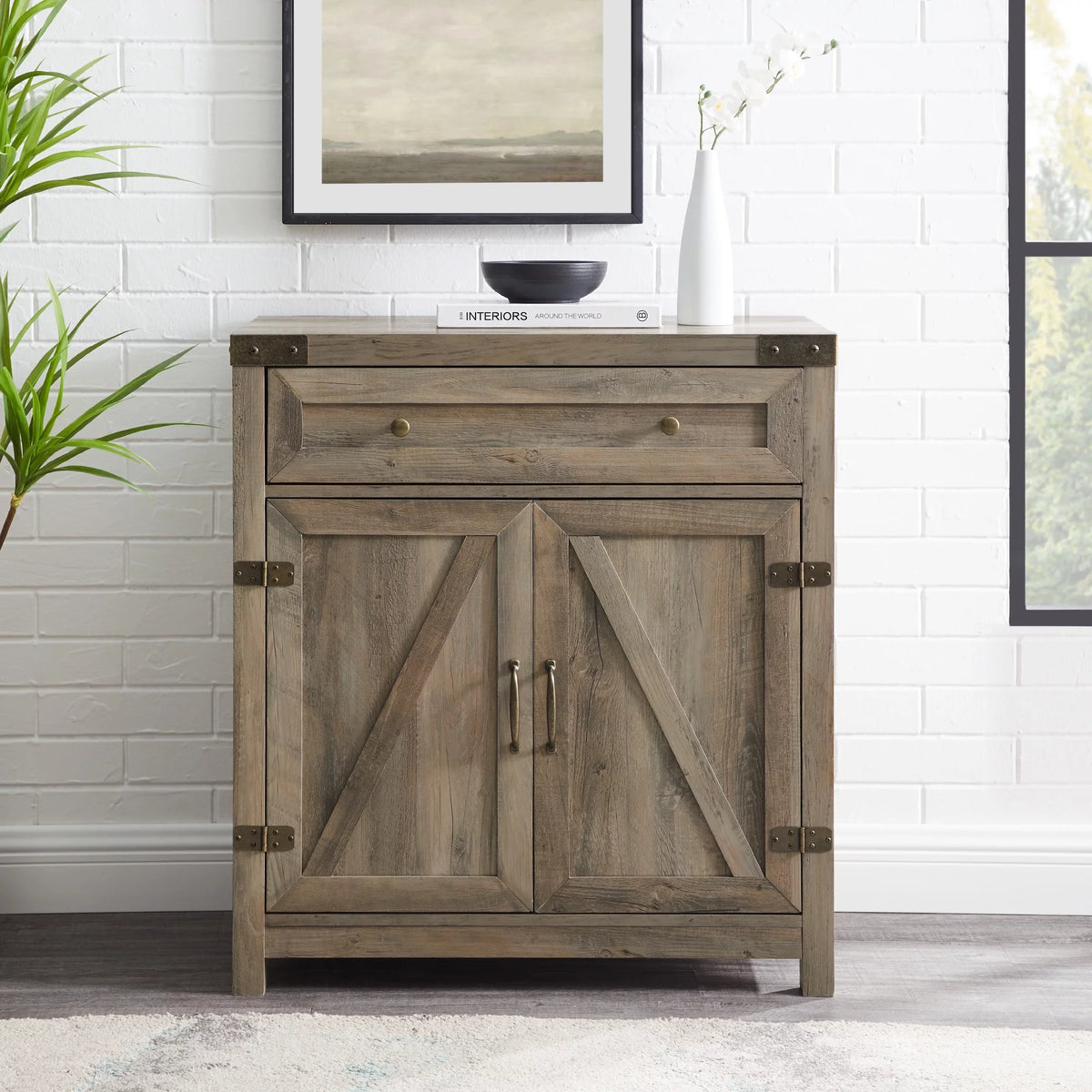 Grey Wash Sliding Barn Door Accent Cabinet E3757