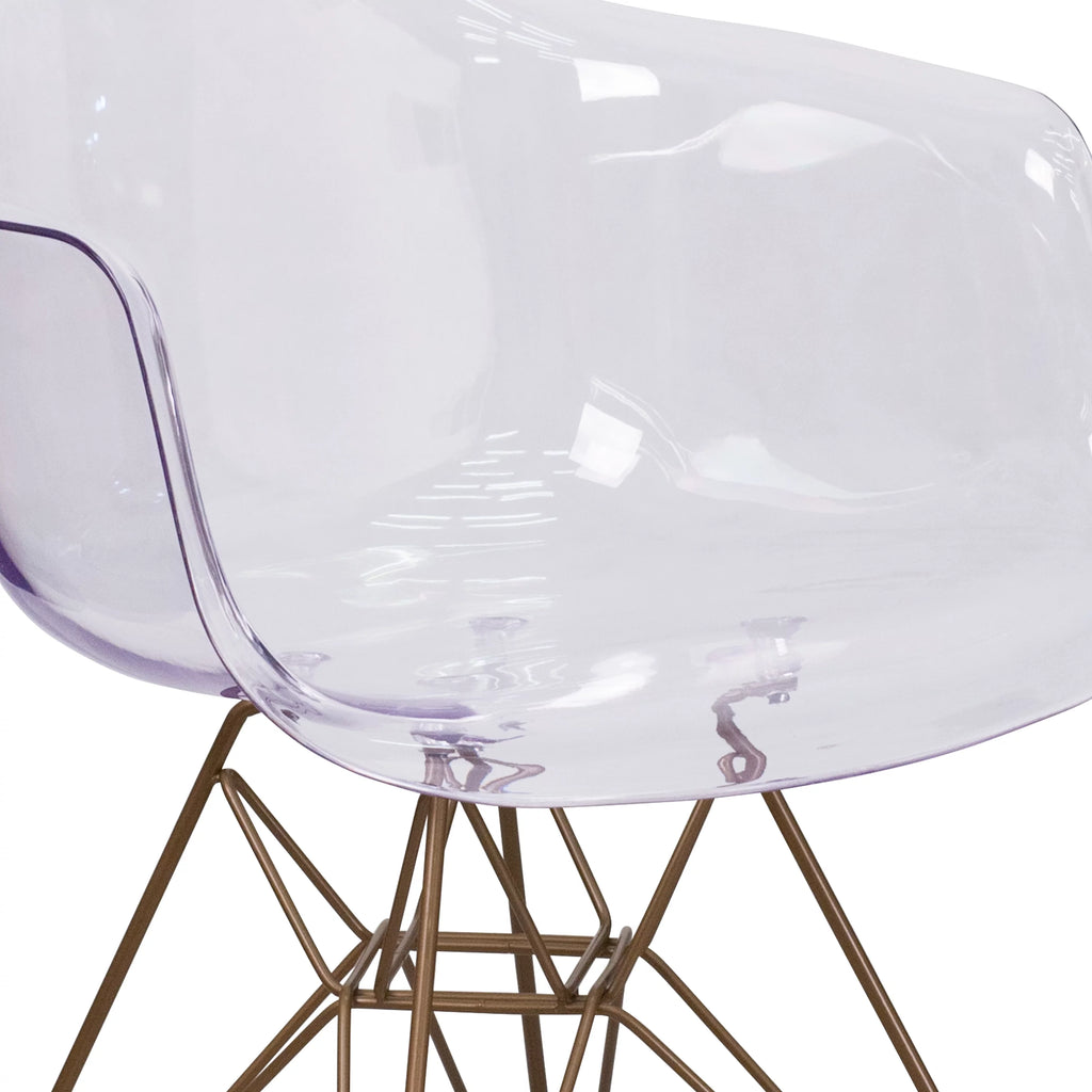 2 Pack Transparent Side Chair with Arms and Gold Base C706324