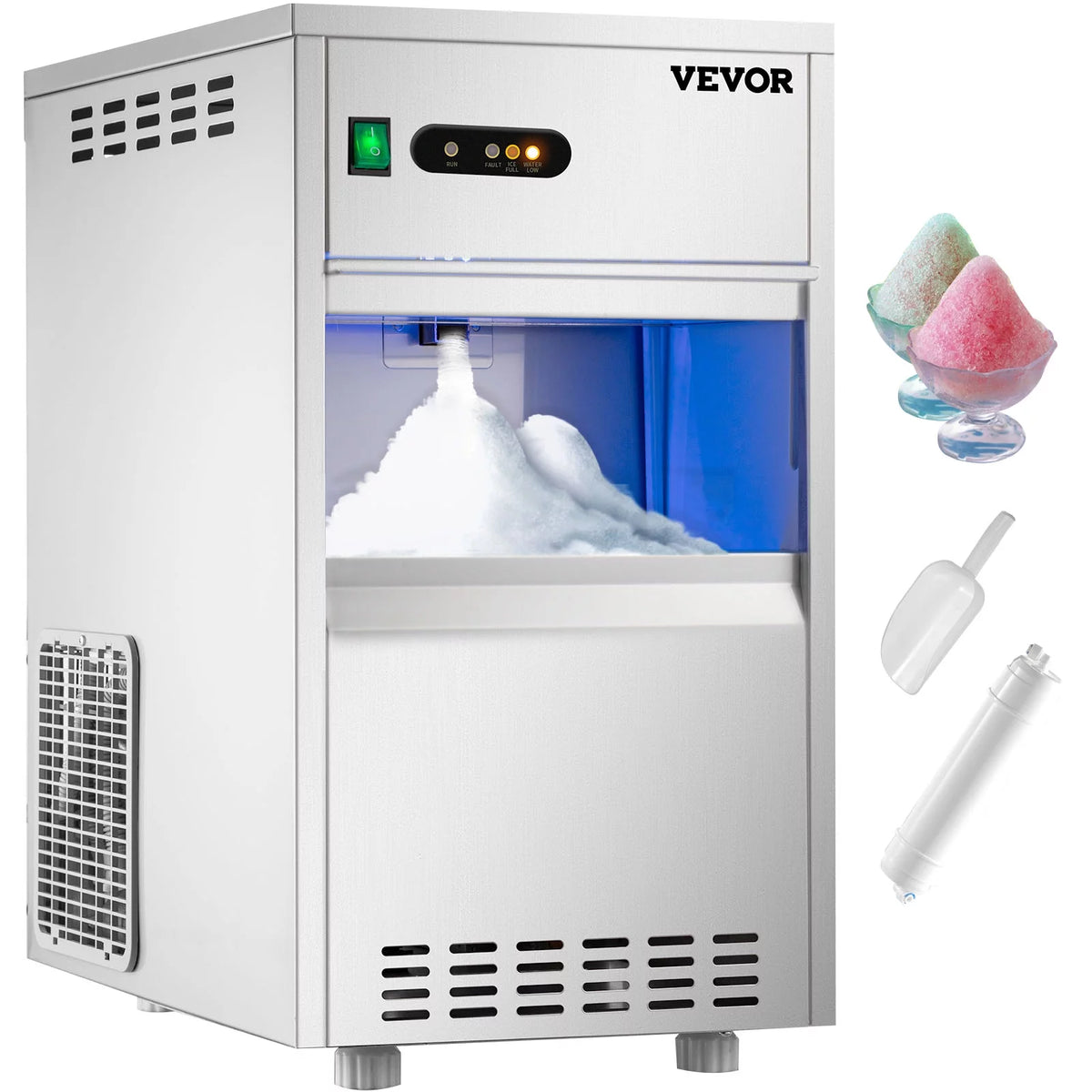 110V Commercial Snowflake Ice Maker 44lbs/24h Stainless Steel Freestanding A155