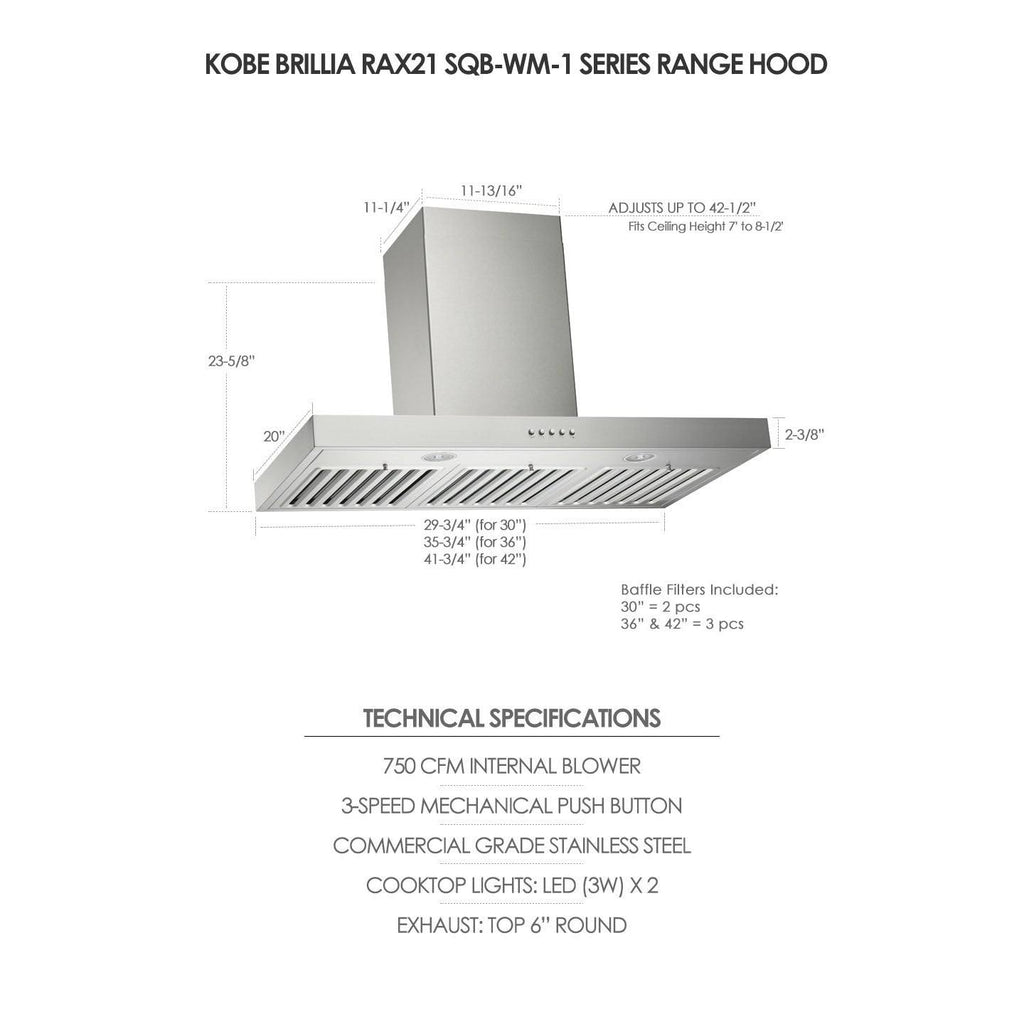 36x22 750 CFM Wall Mount Range Hood S8975