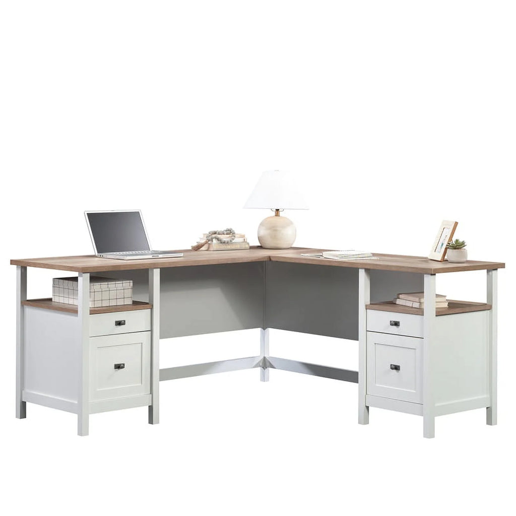 L-Shaped White Engineered Wood Desk F77569