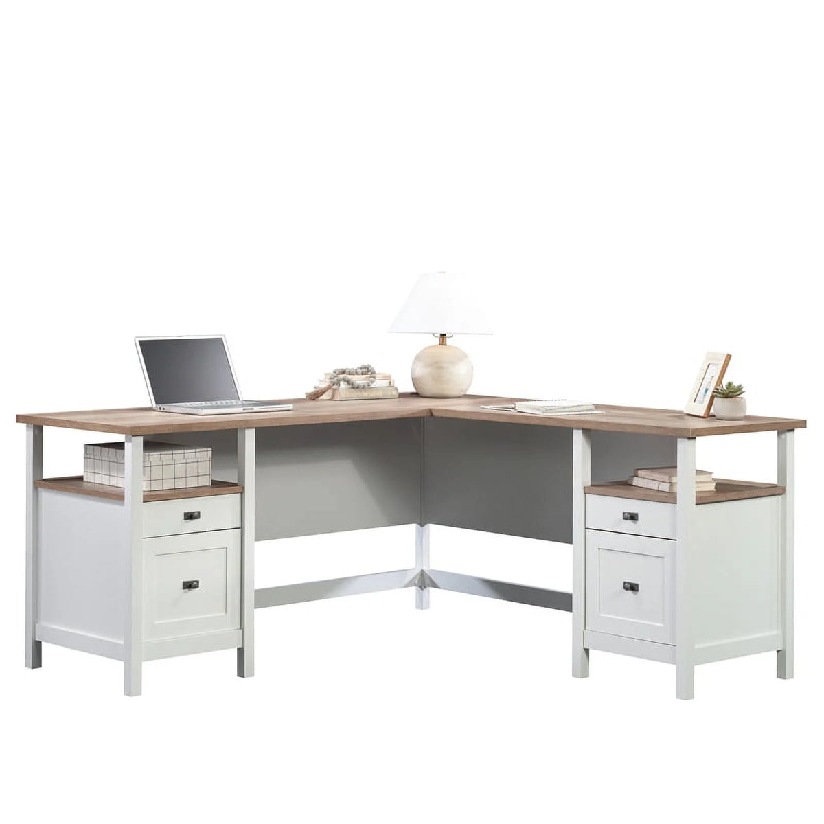 L-Shaped White Engineered Wood Desk F77569