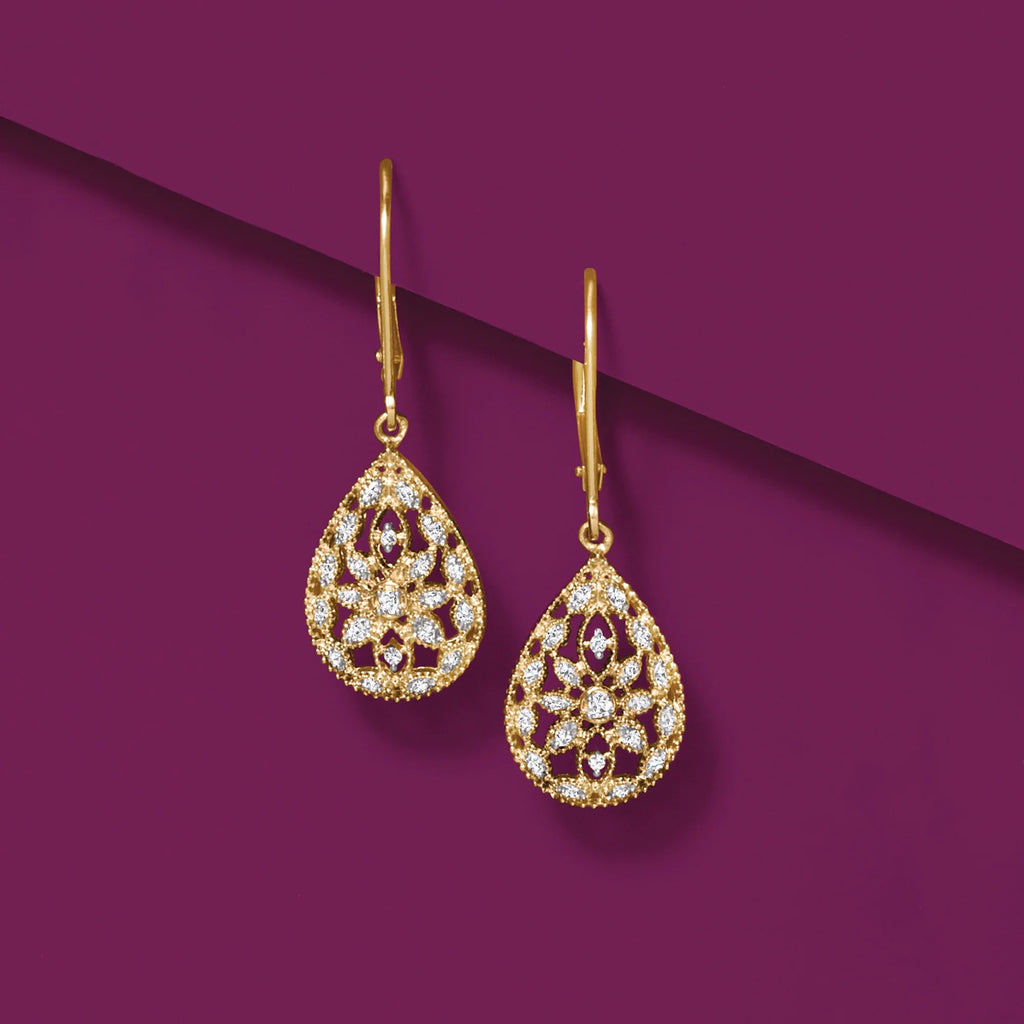 0.10 ct. t.w. Diamond Teardrop Earrings in 18kt Gold Over Sterling F274284