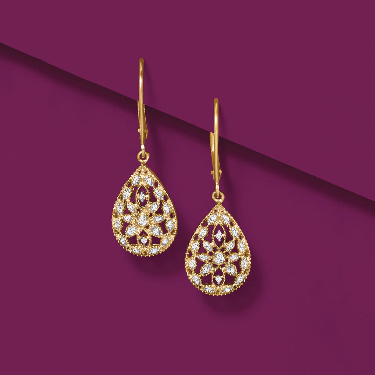 0.10 ct. t.w. Diamond Teardrop Earrings in 18kt Gold Over Sterling F274284