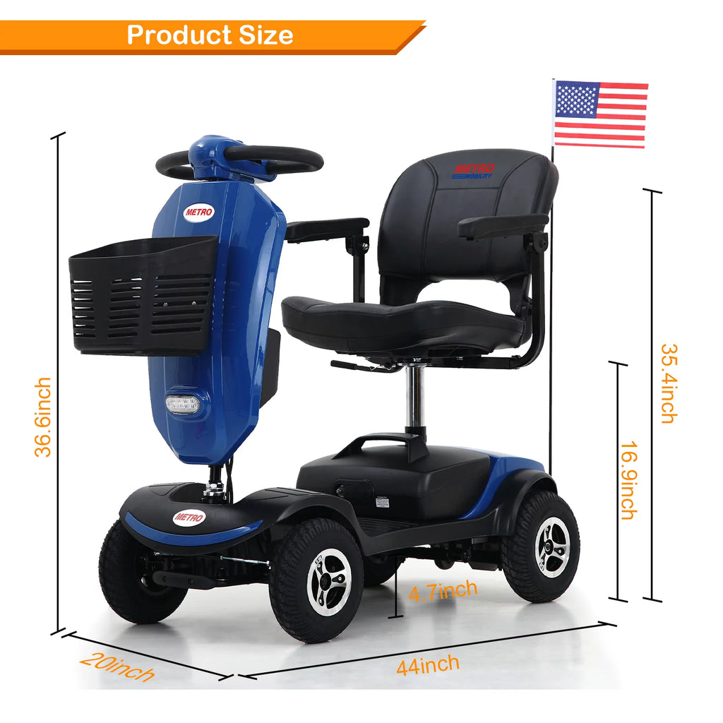 4 Wheels Foldable Mobility Scooter with LED Light and USB Port Red T8815