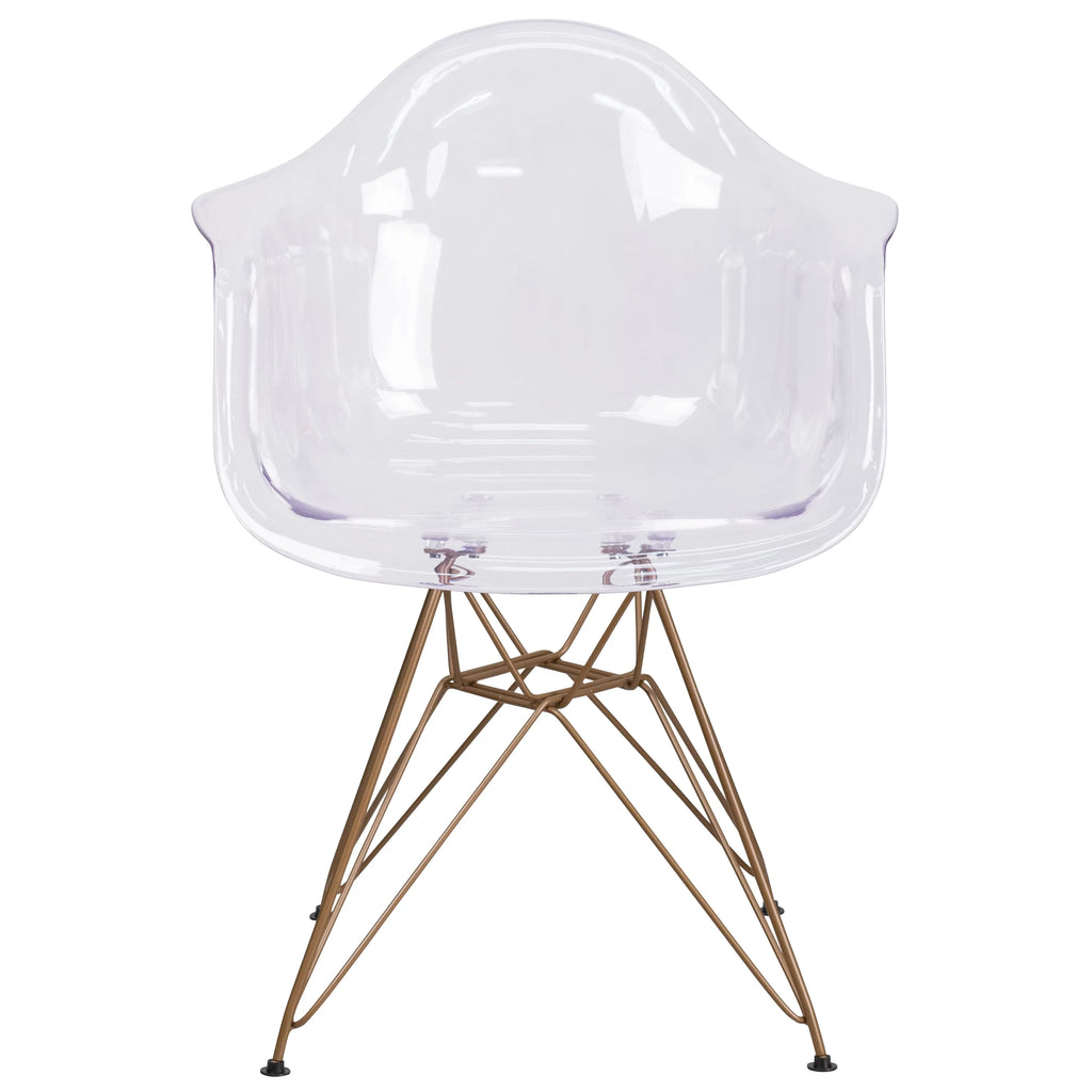 2 Pack Transparent Side Chair with Arms and Gold Base C706324