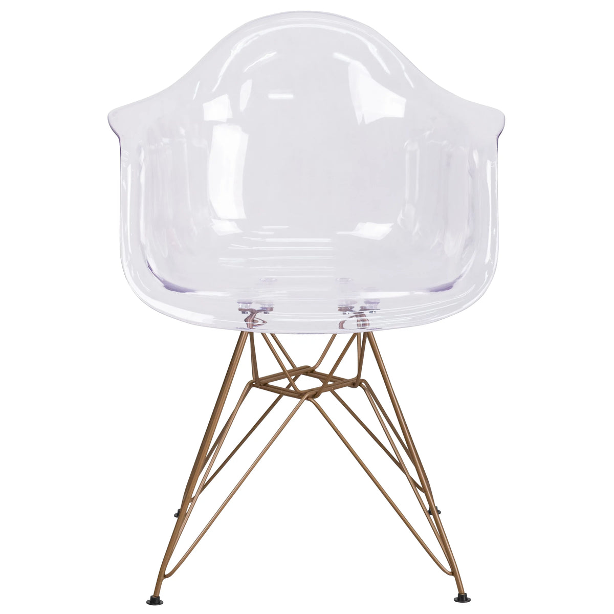 2 Pack Transparent Side Chair with Arms and Gold Base C706324