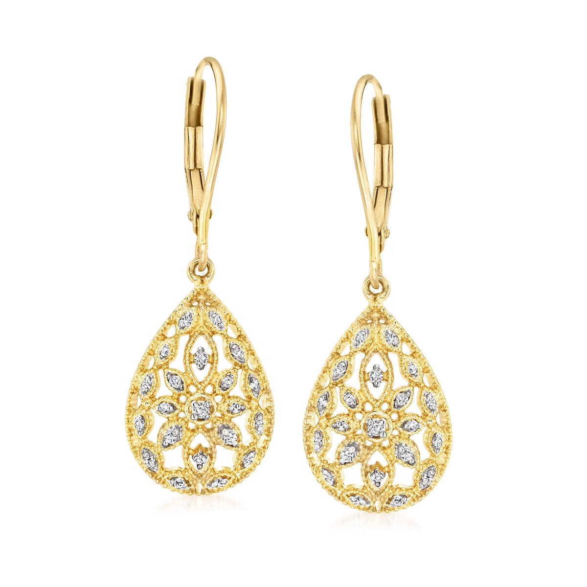0.10 ct. t.w. Diamond Teardrop Earrings in 18kt Gold Over Sterling F274284