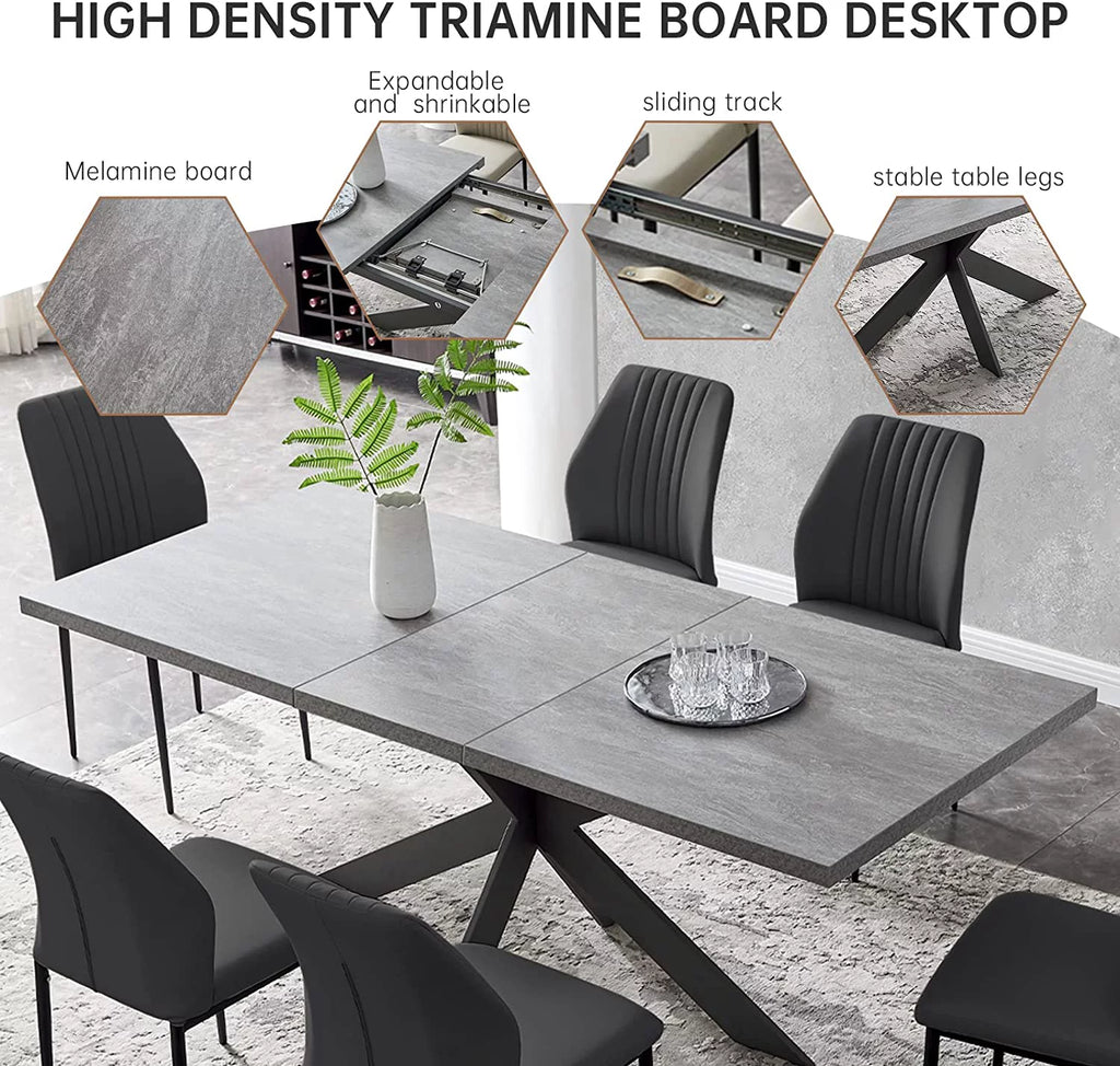 6-8 Person Space Saving Expandable Metal Frame Rectangular Dining Table H9785
