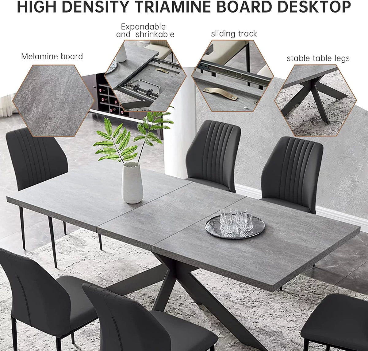 6-8 Person Space Saving Expandable Metal Frame Rectangular Dining Table H9785