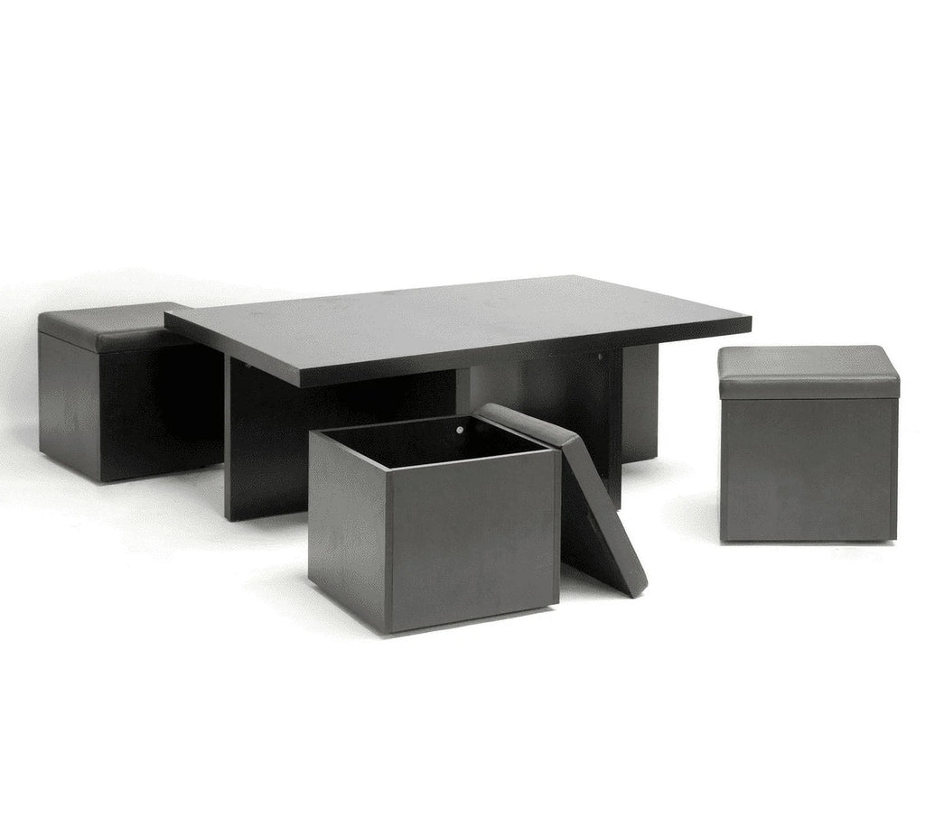 Dark Brown Table and Stool Set with Hidden Storage X7296