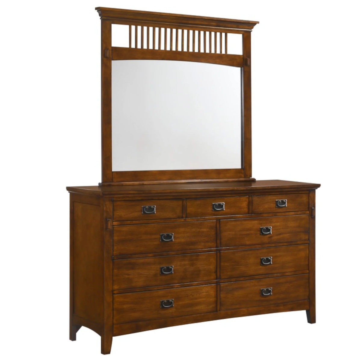 Distressed Chestnut Wood Dresser & Mirror Set W43043