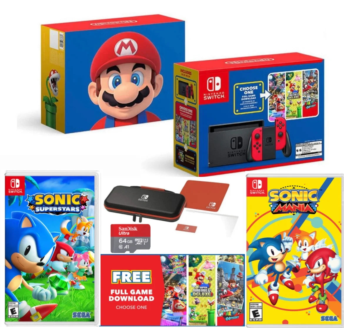Nintendo Switch Console with 64GB MicroSD Memory Card and Carrying Case D39830