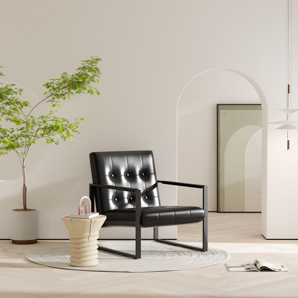 Black Faux Leather Accent Chair with Steel Frame Y3948