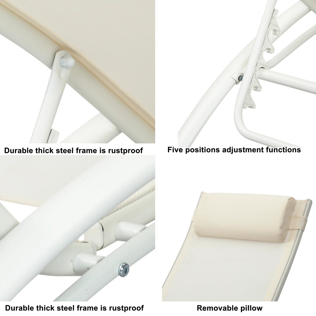 White Set of 2 Adjustable 5-Position Patio Chaise Lounges with Pillow W939