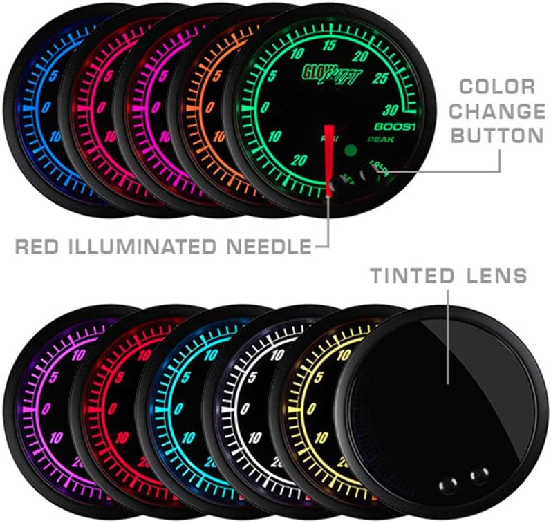 10 Color 100 PSI Oil Pressure Gauge Kit with Electronic Sensor, Black Dial, Tinted Lens, 2-1/16" 52mm M33162