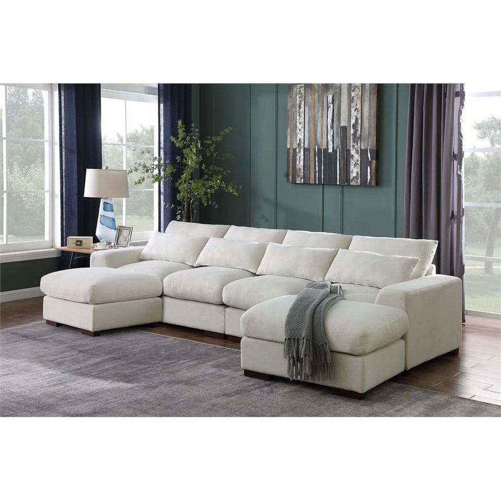 Beige Reversible Modular Fabric Sectional Sofa with Two Ottoman N8119
