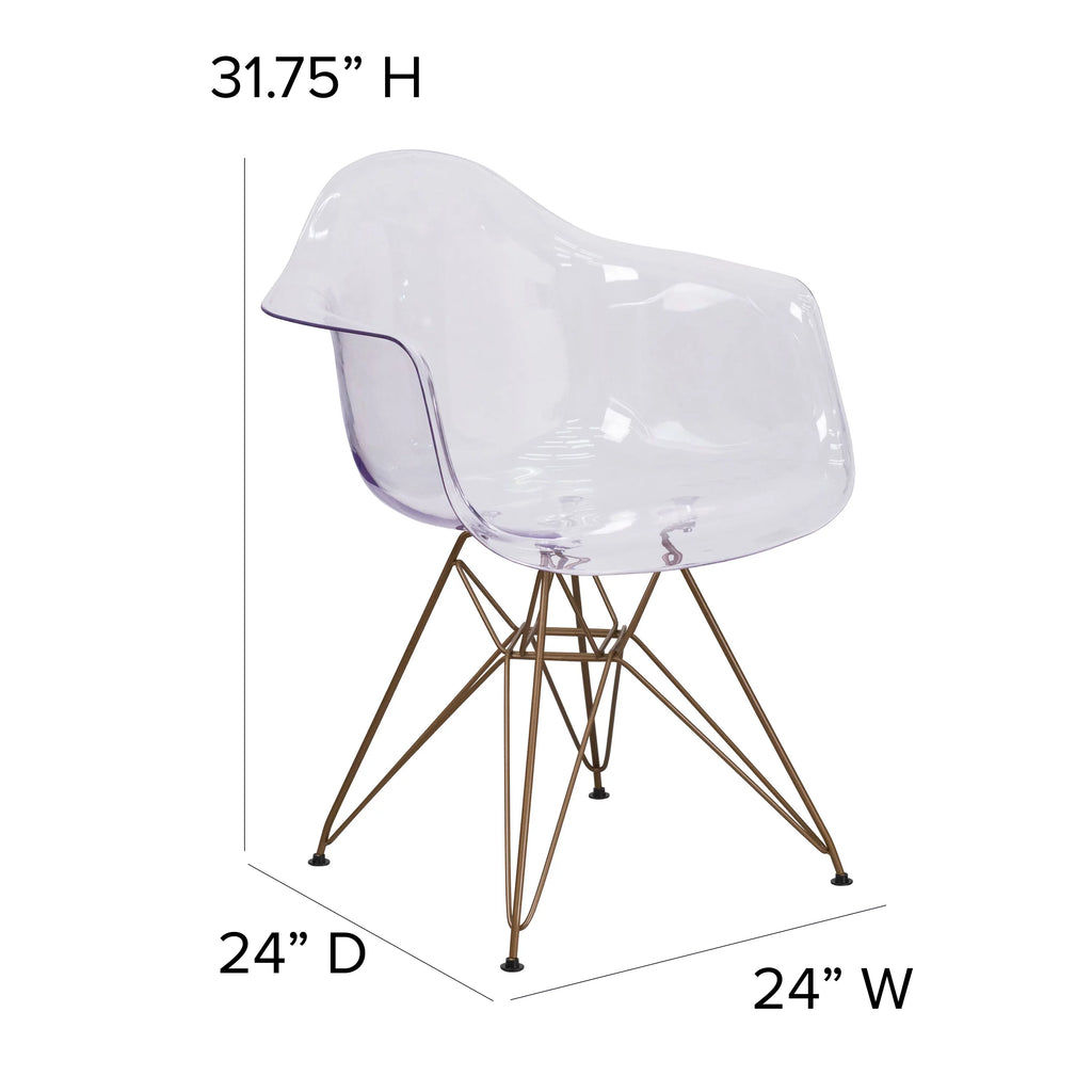 2 Pack Transparent Side Chair with Arms and Gold Base C706324