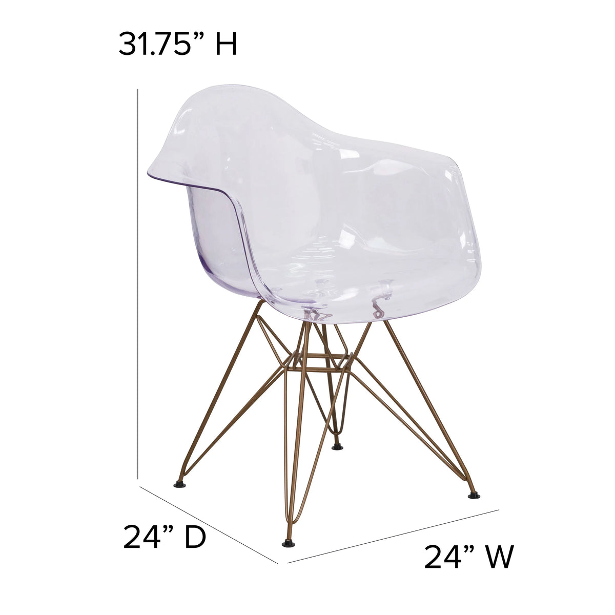 2 Pack Transparent Side Chair with Arms and Gold Base C706324