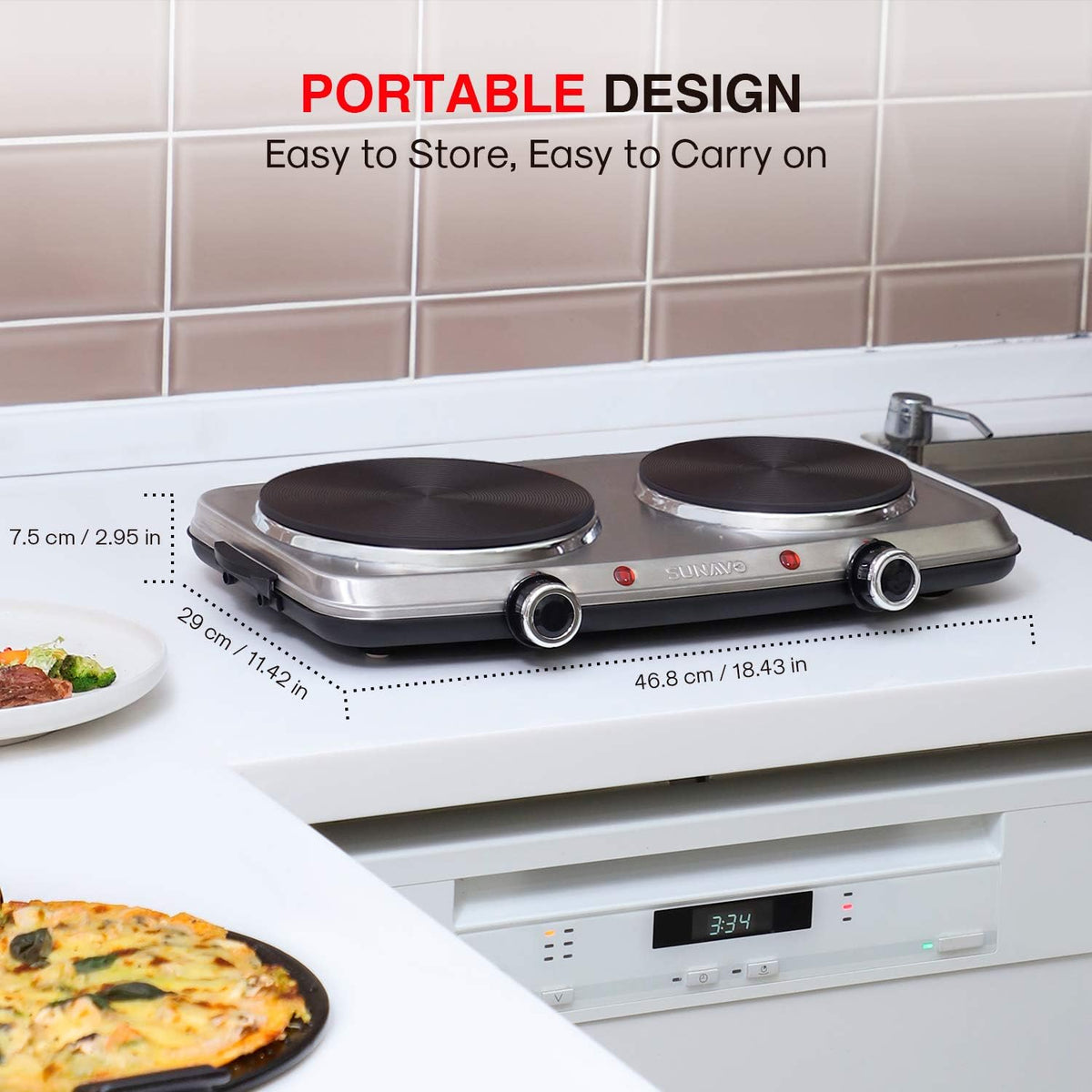 1800W Stainless Steel Electric Double Burner Hot Plate O229185