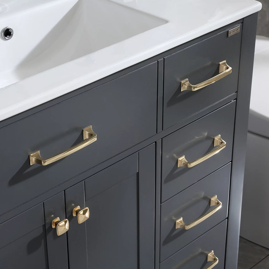36" Gray Bathroom Vanity Cabinet with 2 Doors and 5 Drawers T927744