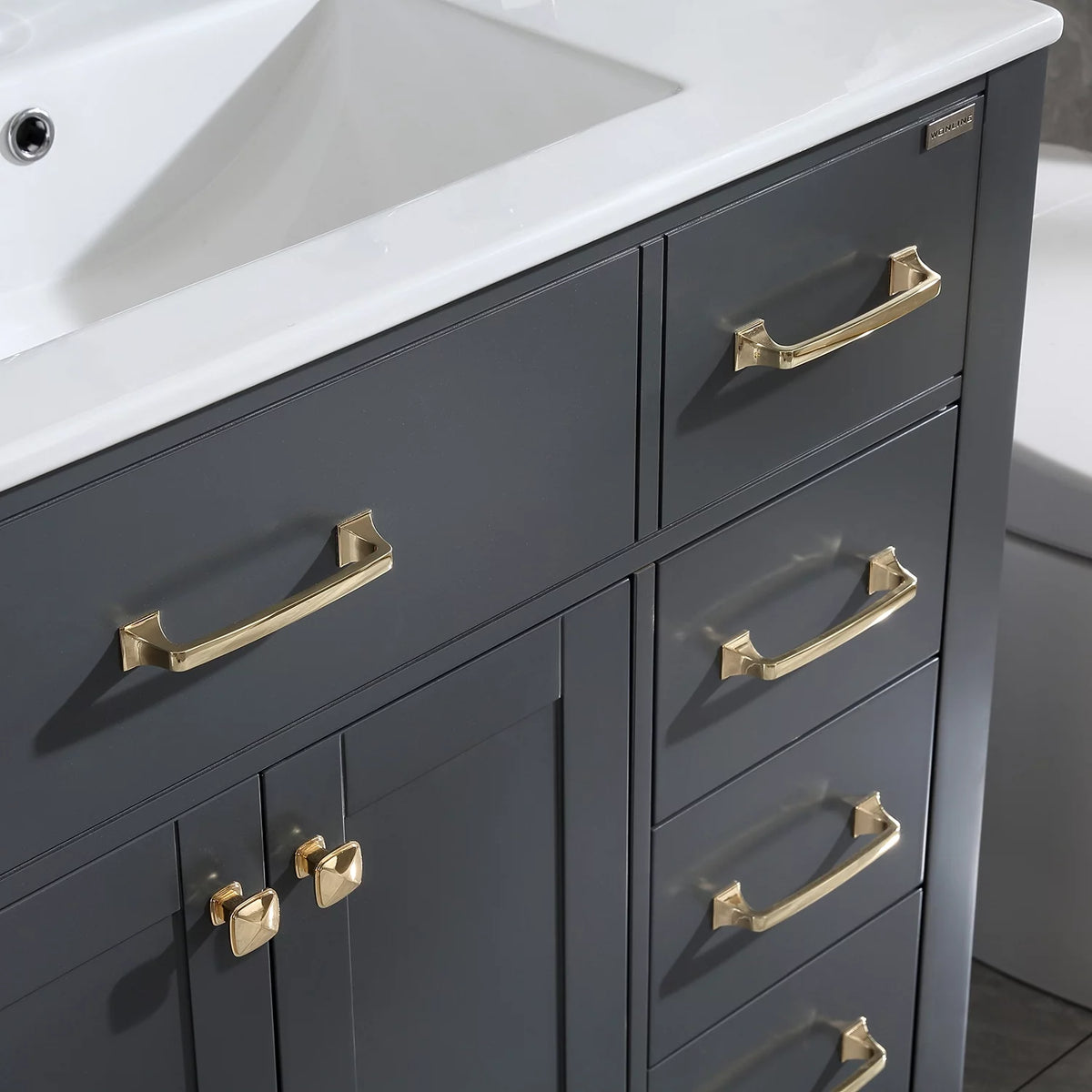 36" Gray Bathroom Vanity Cabinet with 2 Doors and 5 Drawers T927744