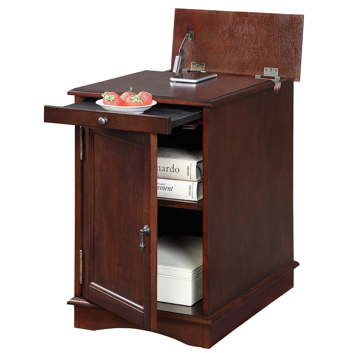1pc Birch Veneer Side Table with USB Outlet S6383