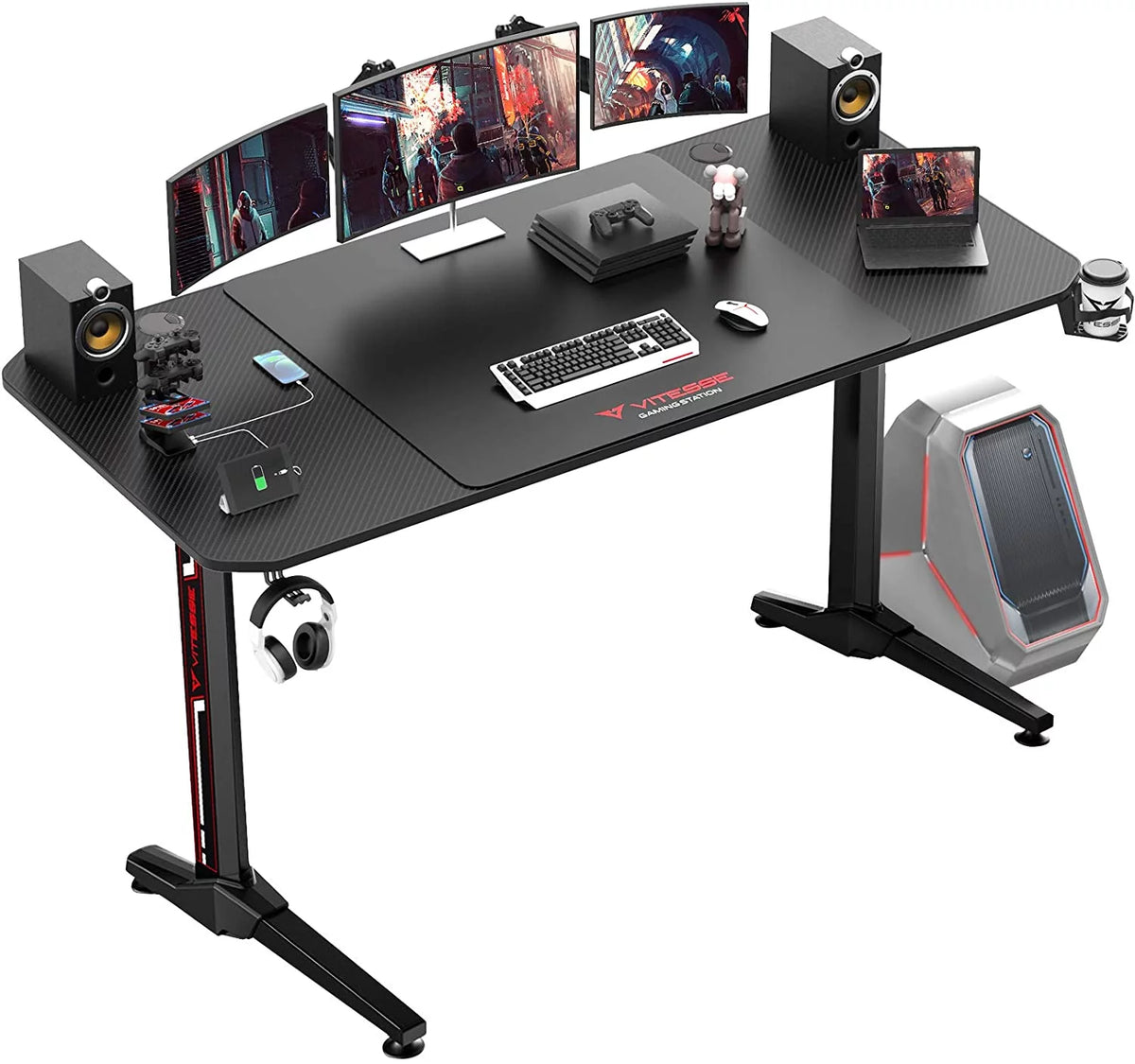 63 Inch Ergonomic Gaming Desk with Mouse Pad D370712