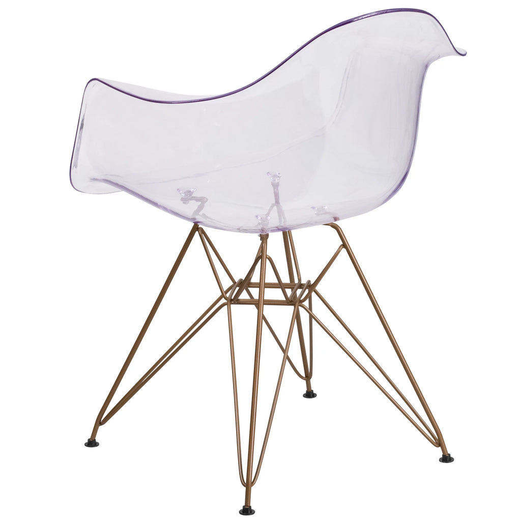 2 Pack Transparent Side Chair with Arms and Gold Base C706324