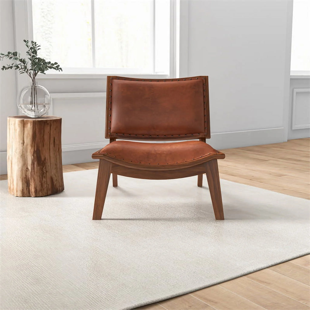 Cognac Tan Walnut Leather Accent Chair S542701